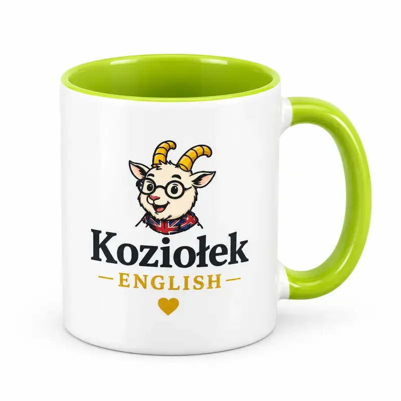 Biały kubek z zielonym uchem i wnętrzem
